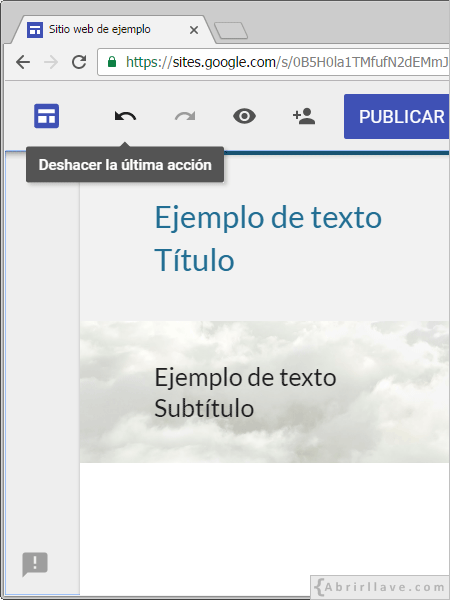 Deshacer la última acción en Google Sites.