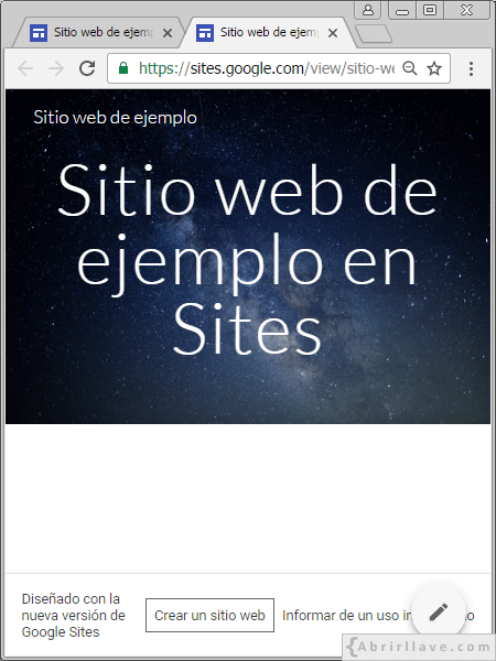 Ejemplo de imagen principal cambiada en Google Sites.