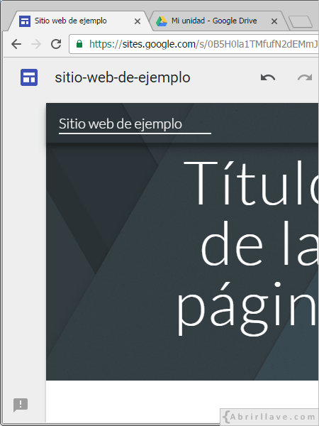 Escribir el nombre de un sitio web en Google Sites.