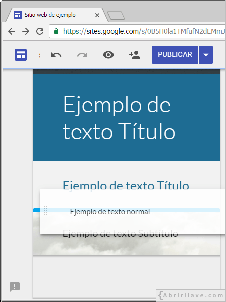 Mover sección de texto en Google Sites.