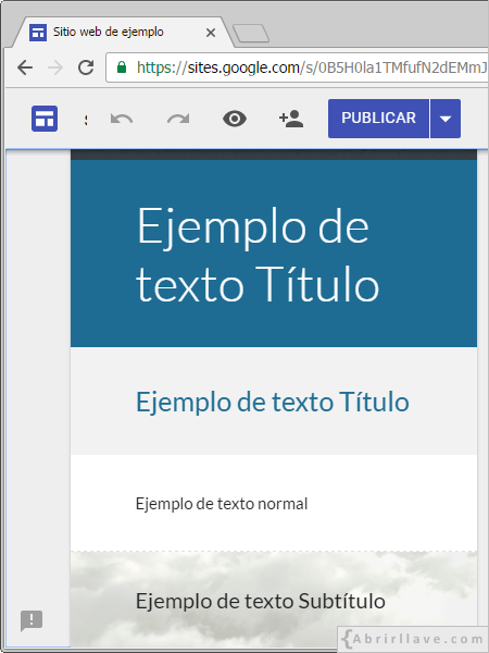 Texto movido en una página de Google Sites.